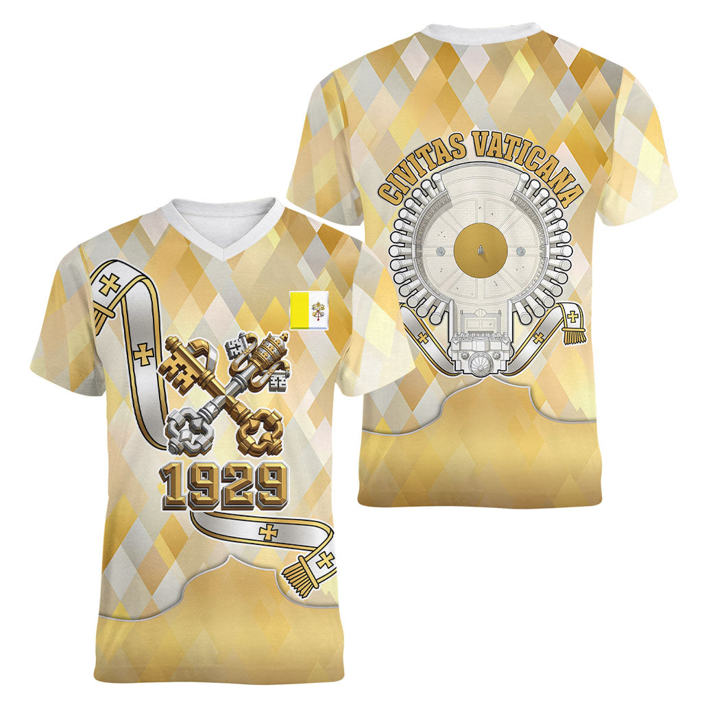 Vatican City Women V-Neck T-Shirt Catholic Heritage St Peters Square - Coat Of Arms 1929
