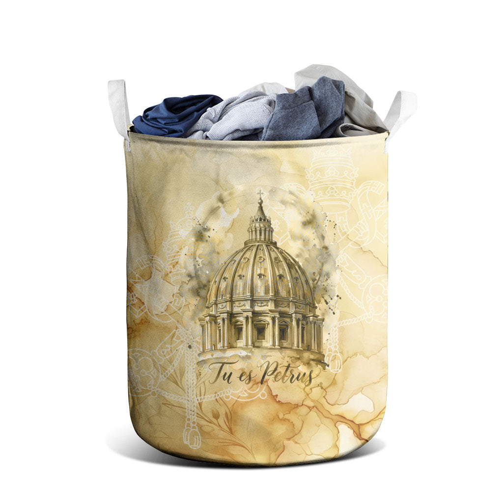 Vatican City St Peters Basilica Laundry Basket Papal Tiara - Tu Es Petrus Catholic Watercolor