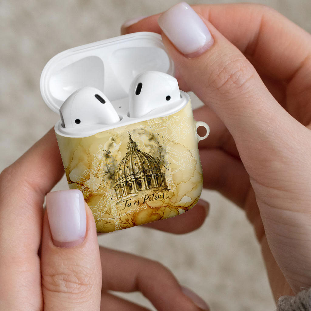 Vatican City St Peters Basilica AirPods Case Papal Tiara - Tu Es Petrus Catholic Watercolor