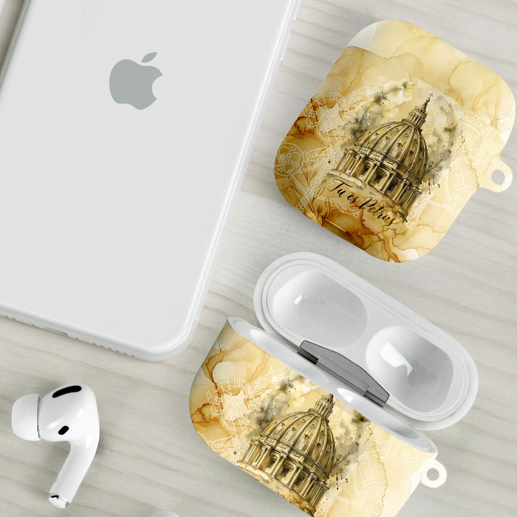 Vatican City St Peters Basilica AirPods Case Papal Tiara - Tu Es Petrus Catholic Watercolor