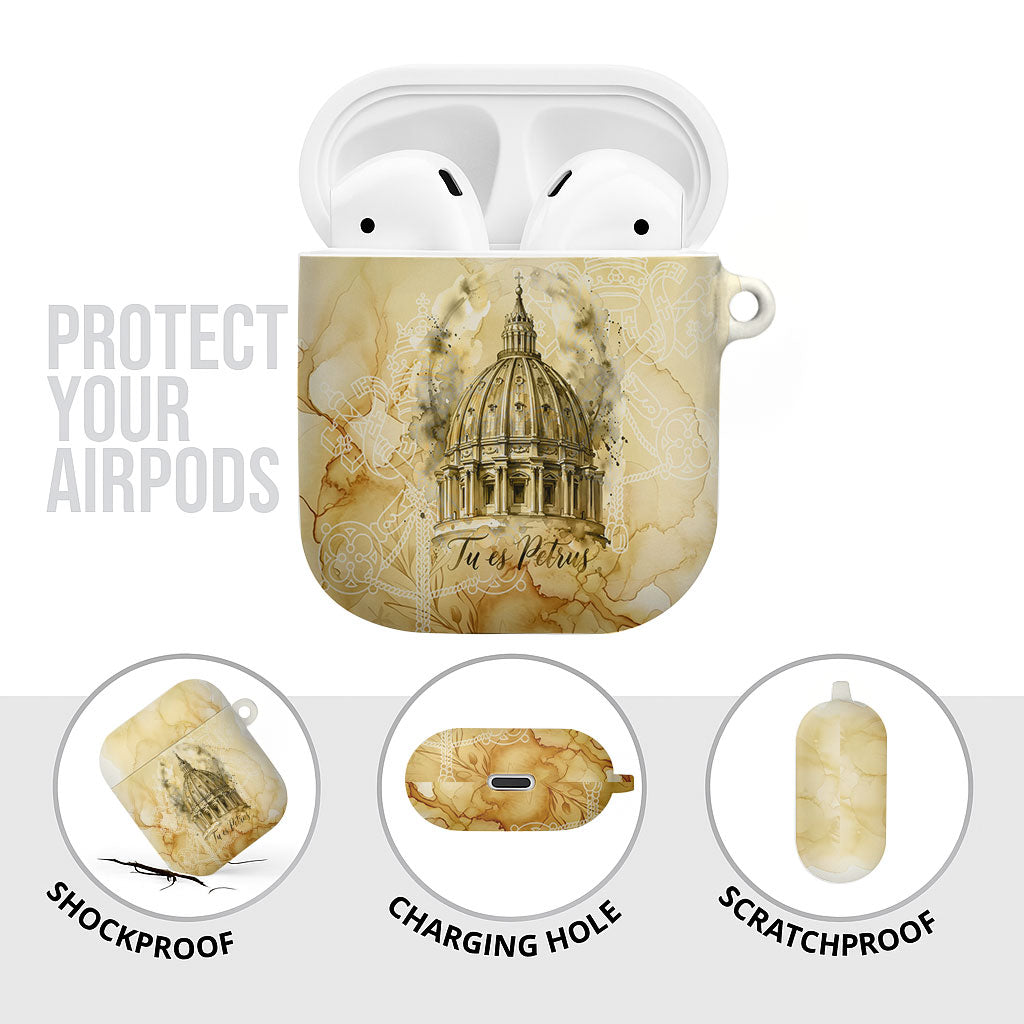 Vatican City St Peters Basilica AirPods Case Papal Tiara - Tu Es Petrus Catholic Watercolor