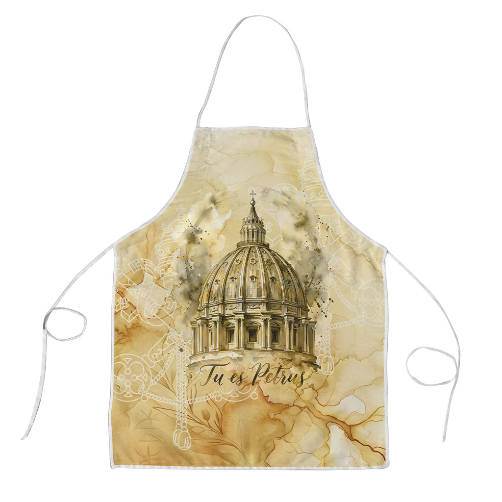 Vatican City St Peters Basilica Apron Papal Tiara - Tu Es Petrus Catholic Watercolor