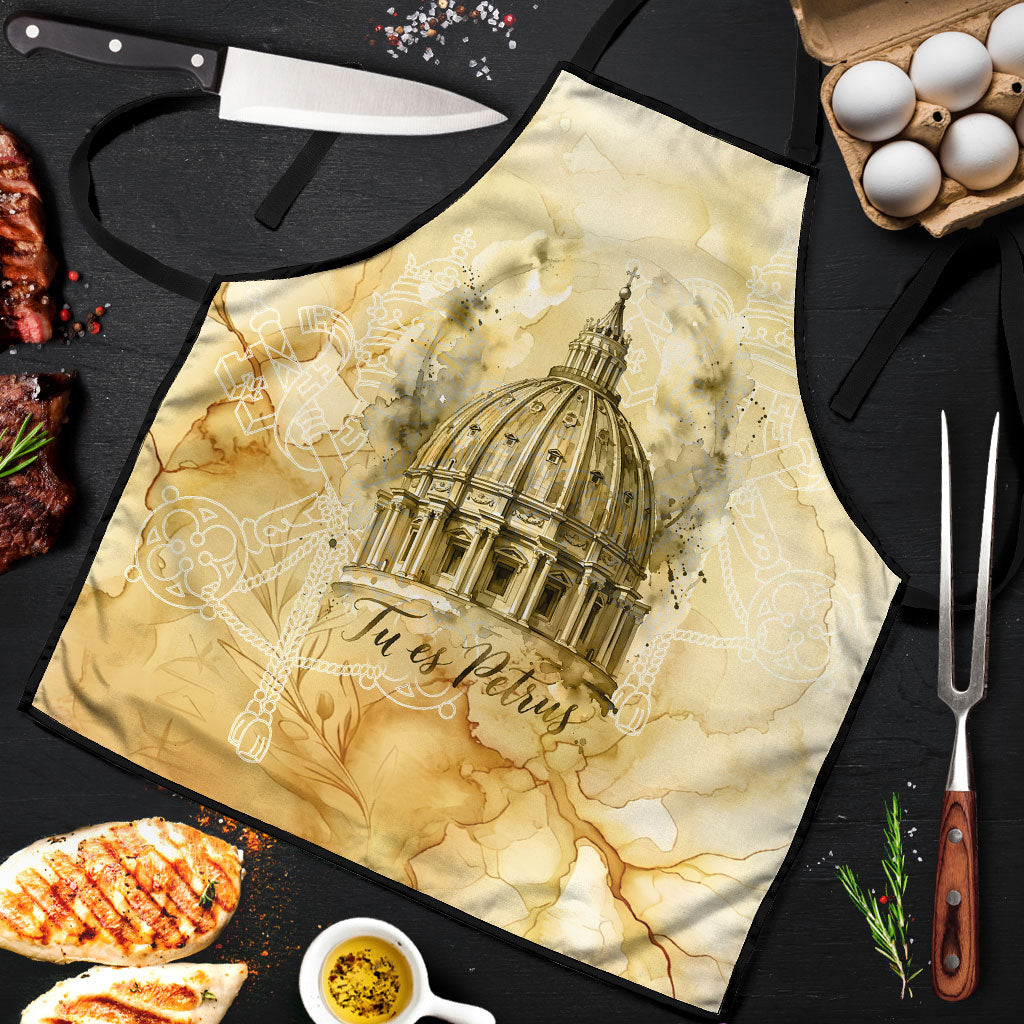Vatican City St Peters Basilica Apron Papal Tiara - Tu Es Petrus Catholic Watercolor