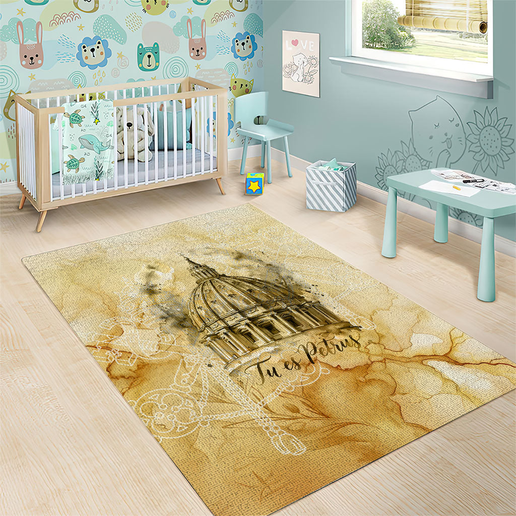 Vatican City St Peters Basilica Area Rug Papal Tiara - Tu Es Petrus Catholic Watercolor