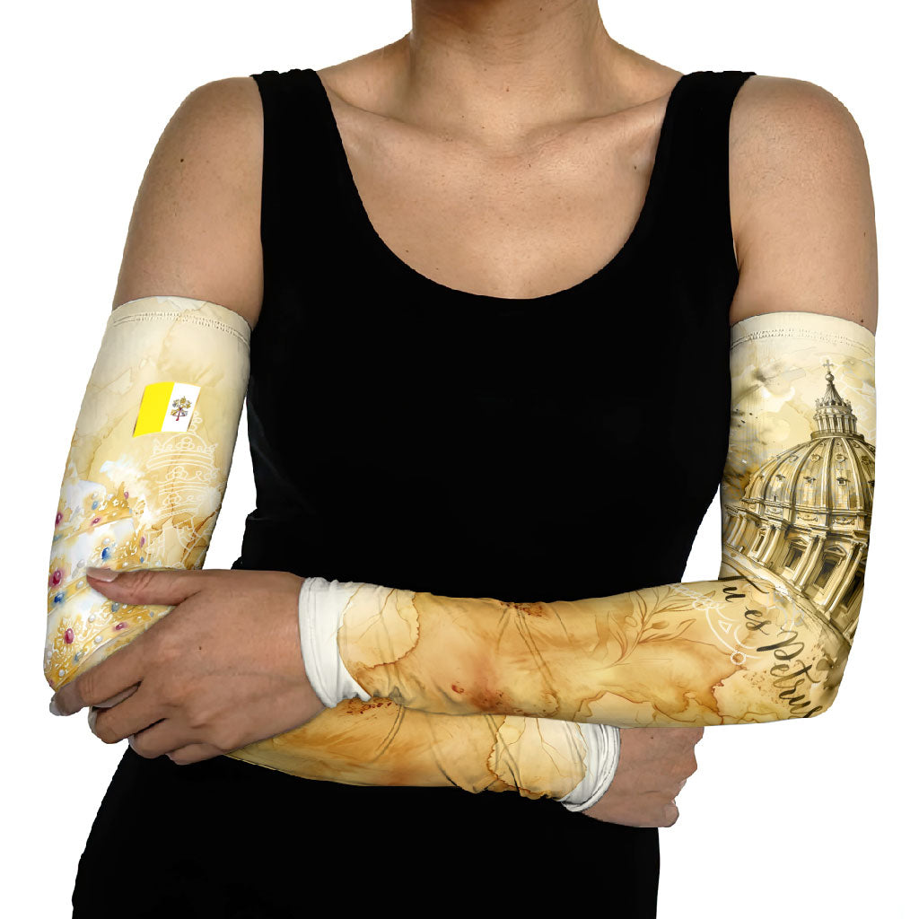 Vatican City St Peters Basilica Arm Sleeves Papal Tiara - Tu Es Petrus Catholic Watercolor