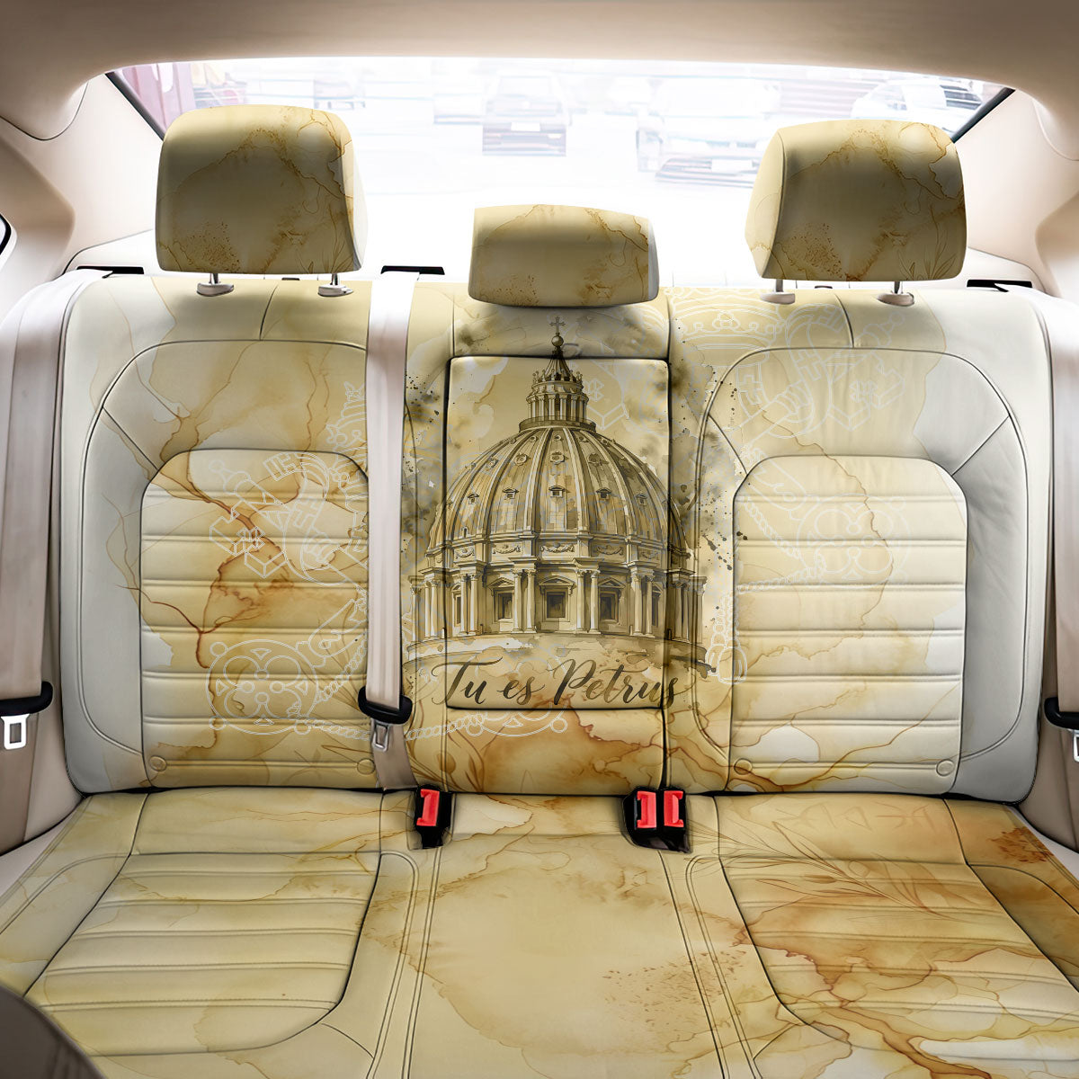 Vatican City St Peters Basilica Back Car Seat Cover Papal Tiara - Tu Es Petrus Catholic Watercolor