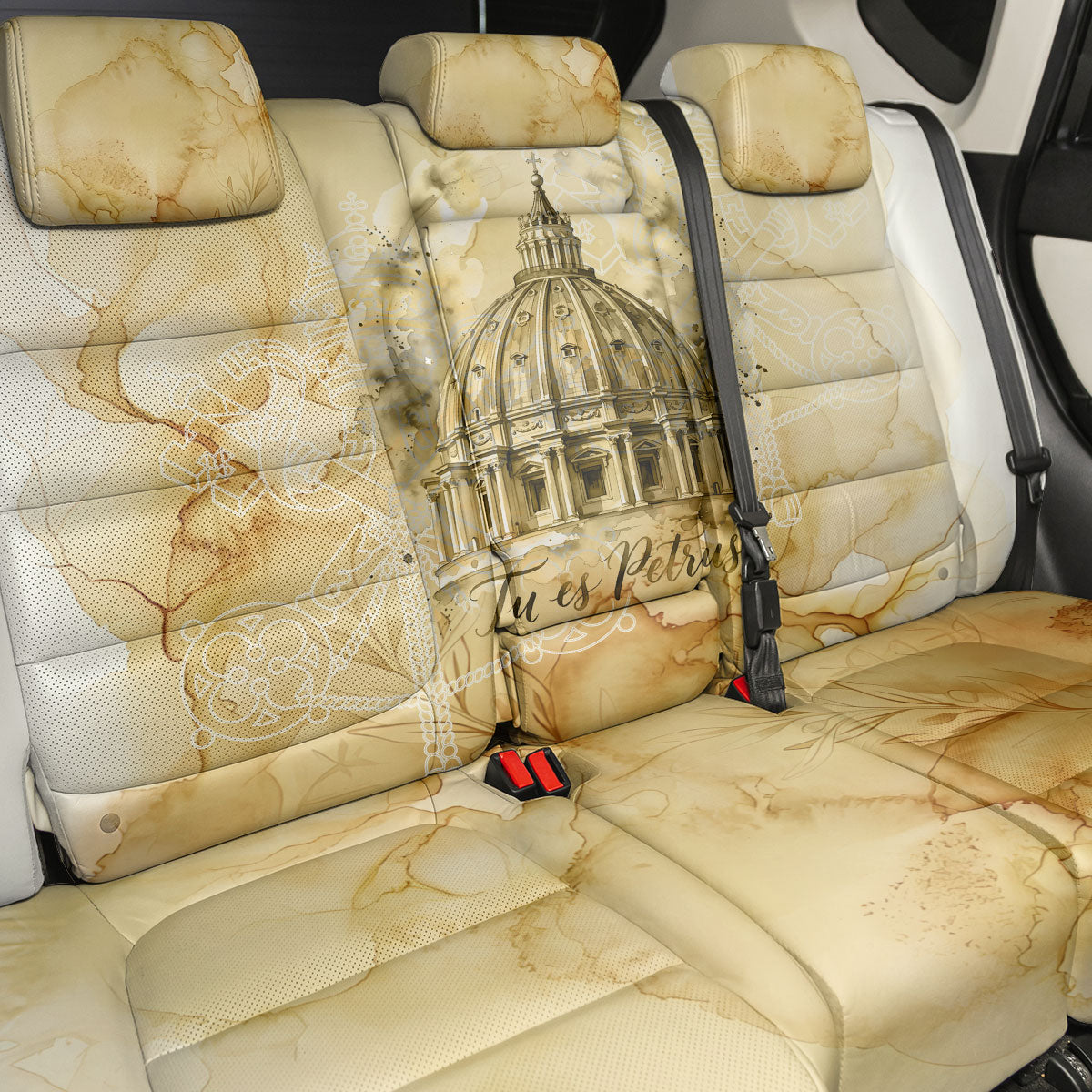 Vatican City St Peters Basilica Back Car Seat Cover Papal Tiara - Tu Es Petrus Catholic Watercolor
