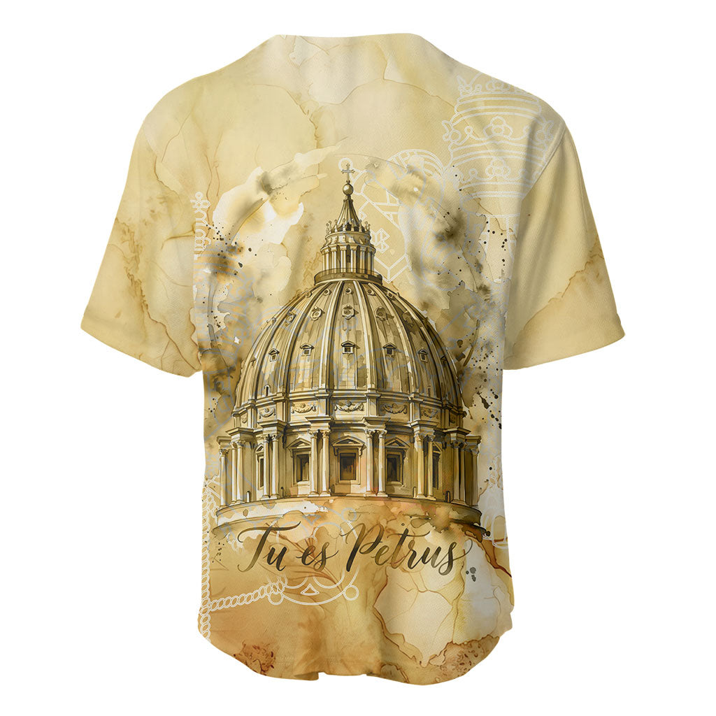 Vatican City St Peters Basilica Baseball Jersey Papal Tiara - Tu Es Petrus Catholic Watercolor