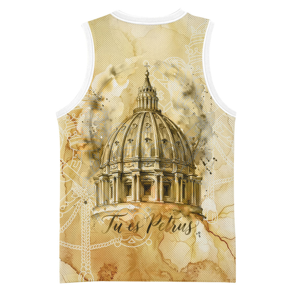 Vatican City St Peters Basilica Basketball Jersey Papal Tiara - Tu Es Petrus Catholic Watercolor