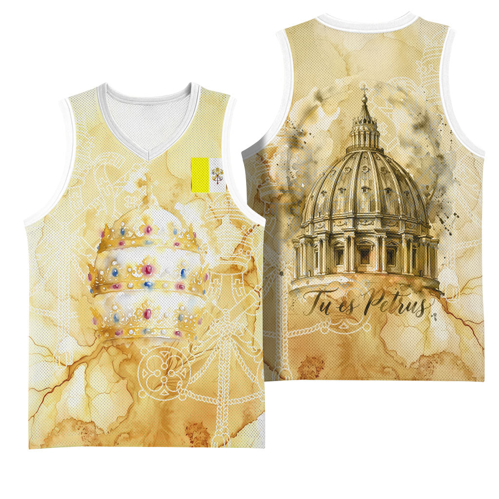 Vatican City St Peters Basilica Basketball Jersey Papal Tiara - Tu Es Petrus Catholic Watercolor