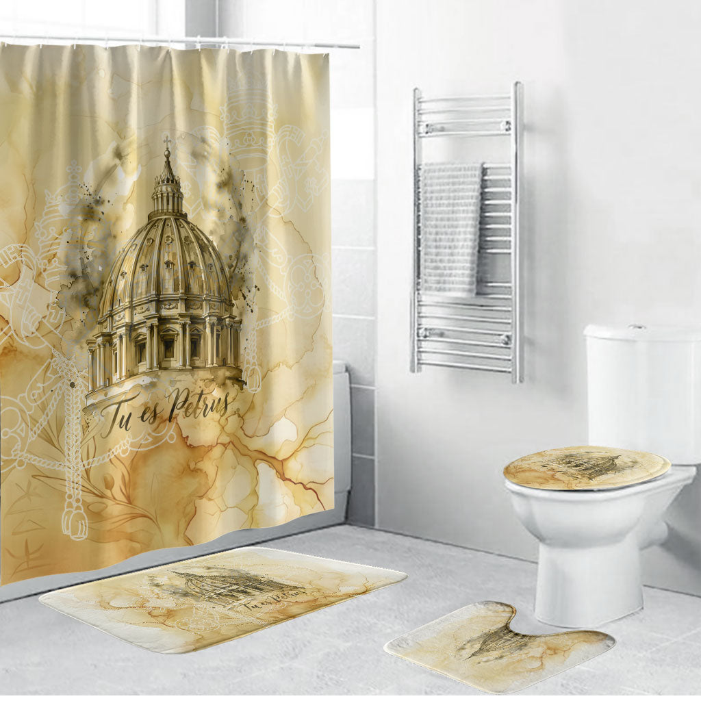 Vatican City St Peters Basilica Bathroom Set Papal Tiara - Tu Es Petrus Catholic Watercolor