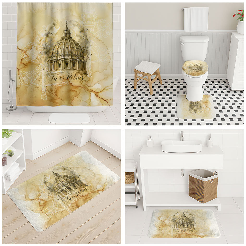 Vatican City St Peters Basilica Bathroom Set Papal Tiara - Tu Es Petrus Catholic Watercolor