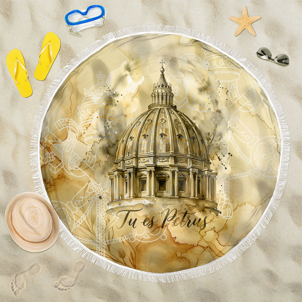 Vatican City St Peters Basilica Beach Blanket Papal Tiara - Tu Es Petrus Catholic Watercolor