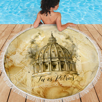 Vatican City St Peters Basilica Beach Blanket Papal Tiara - Tu Es Petrus Catholic Watercolor