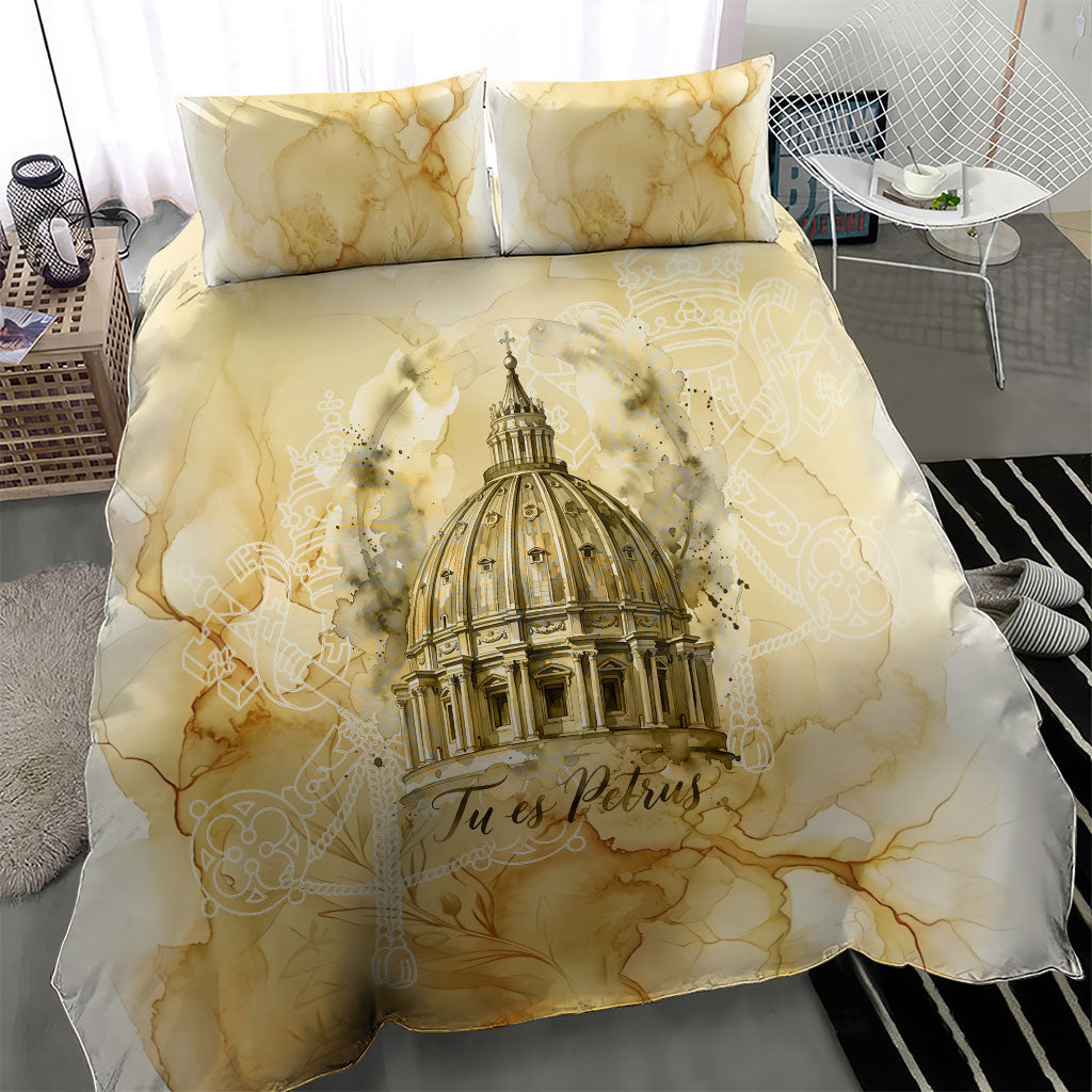 Vatican City St Peters Basilica Bedding Set Papal Tiara - Tu Es Petrus Catholic Watercolor