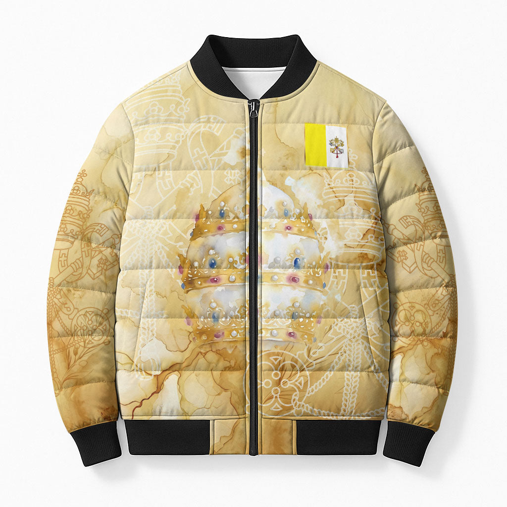 Vatican City St Peters Basilica Bomber Puffer Jacket Papal Tiara - Tu Es Petrus Catholic Watercolor