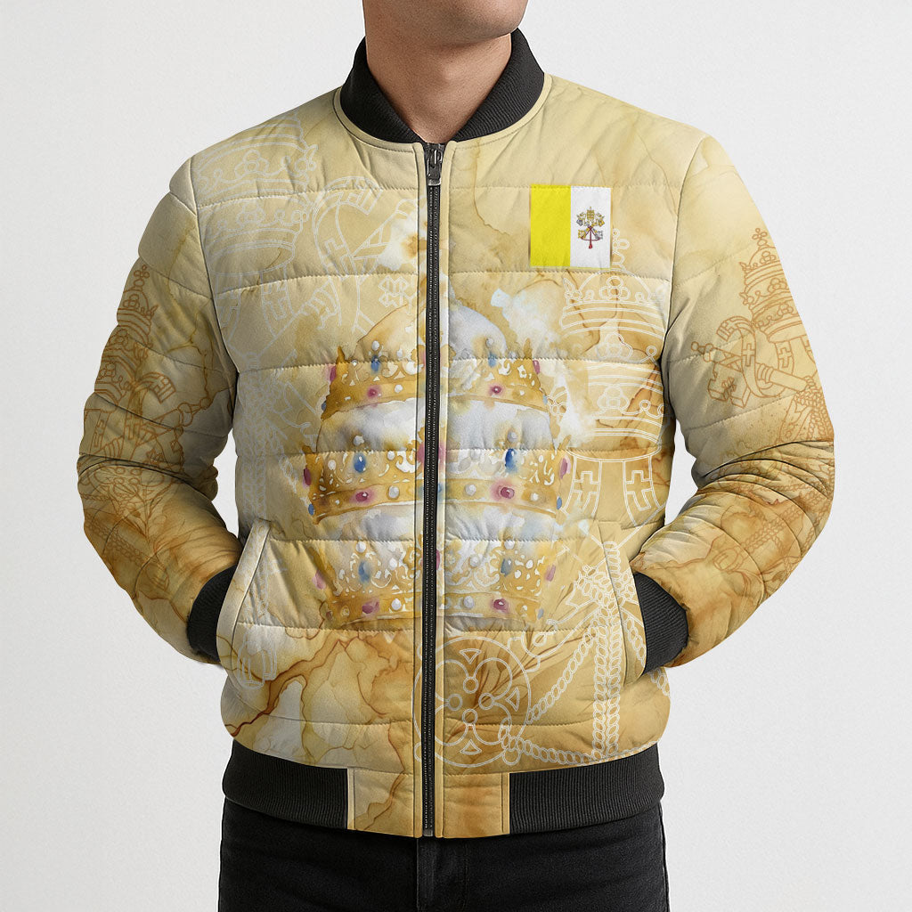 Vatican City St Peters Basilica Bomber Puffer Jacket Papal Tiara - Tu Es Petrus Catholic Watercolor