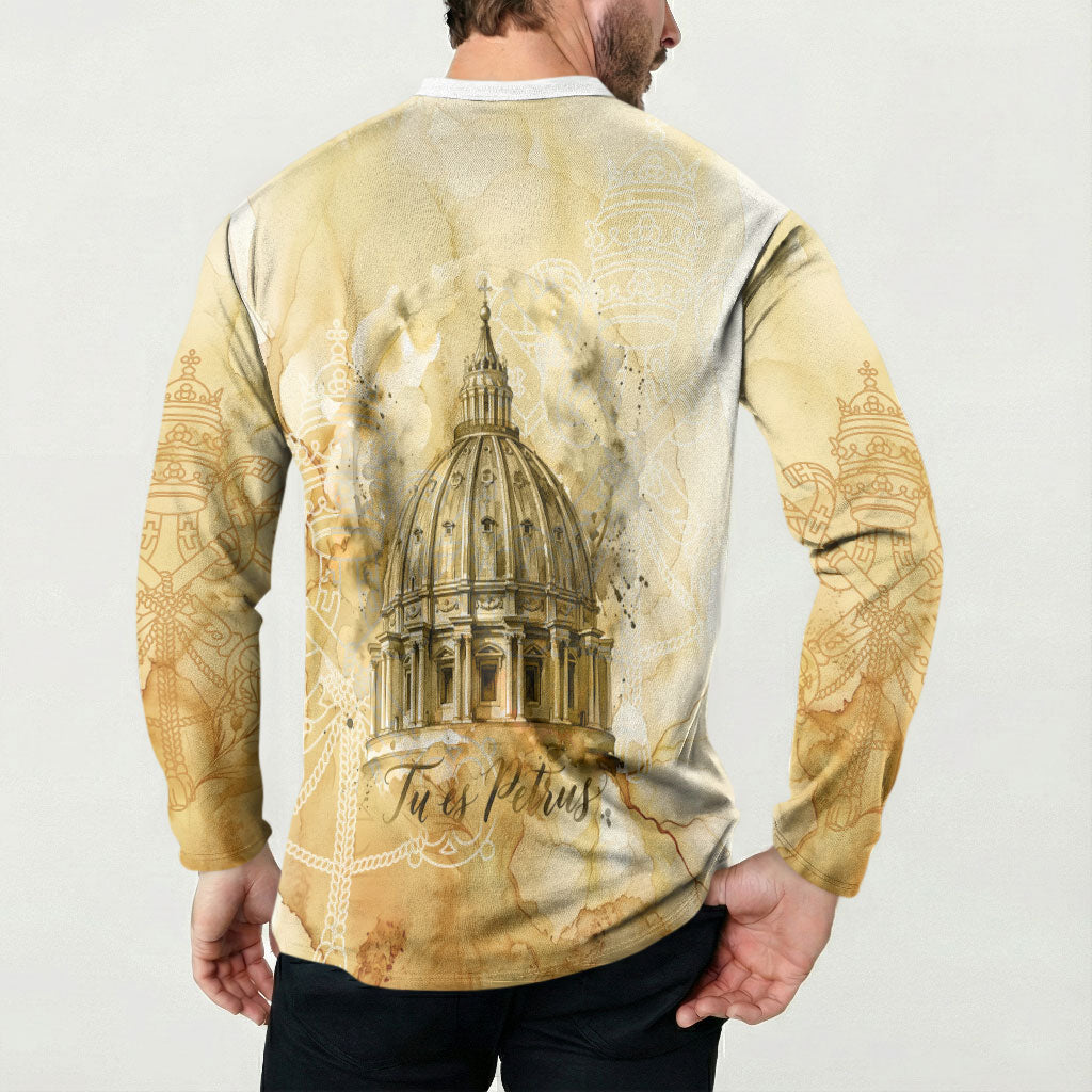 Vatican City St Peters Basilica Button Sweatshirt Papal Tiara - Tu Es Petrus Catholic Watercolor