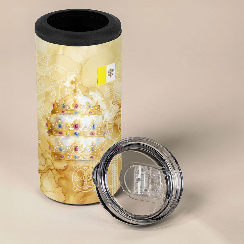 Vatican City St Peters Basilica 4 in 1 Can Cooler Tumbler Papal Tiara - Tu Es Petrus Catholic Watercolor
