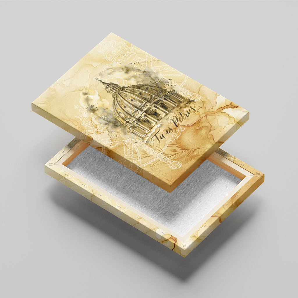 Vatican City St Peters Basilica Canvas Wall Art Papal Tiara - Tu Es Petrus Catholic Watercolor