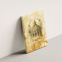Vatican City St Peters Basilica Canvas Wall Art Papal Tiara - Tu Es Petrus Catholic Watercolor