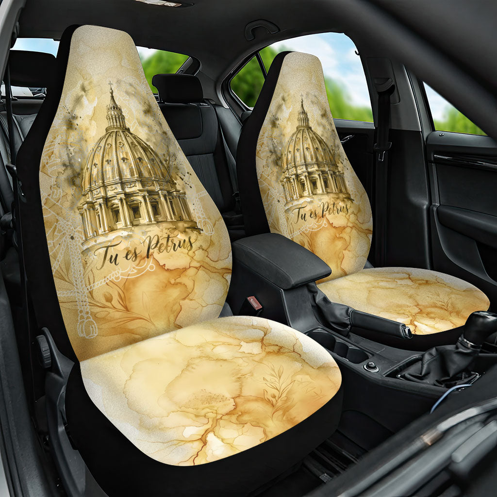 Vatican City St Peters Basilica Car Seat Cover Papal Tiara - Tu Es Petrus Catholic Watercolor