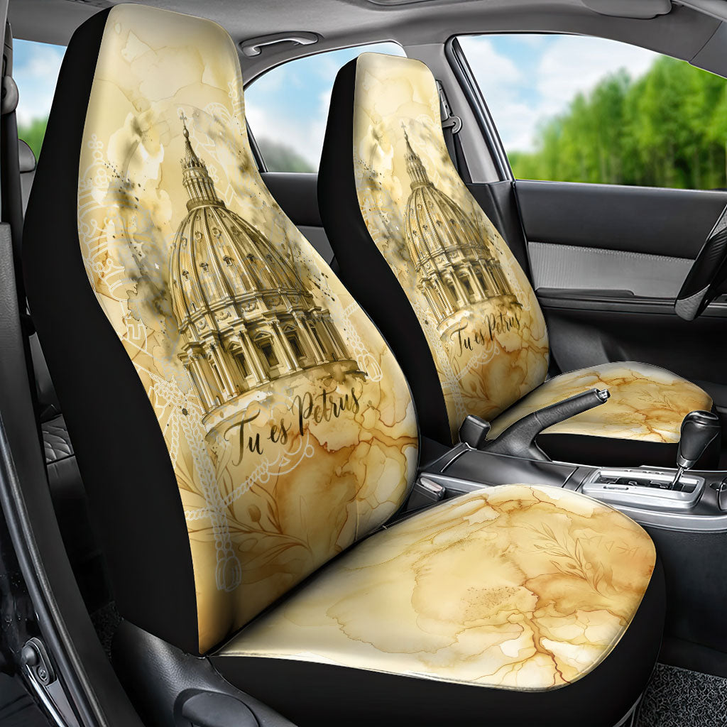 Vatican City St Peters Basilica Car Seat Cover Papal Tiara - Tu Es Petrus Catholic Watercolor