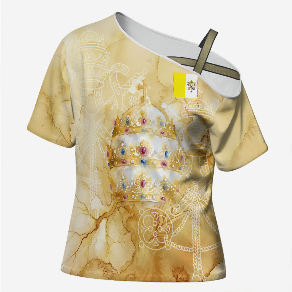 Vatican City St Peters Basilica Cross Shoulder Shirt Papal Tiara - Tu Es Petrus Catholic Watercolor