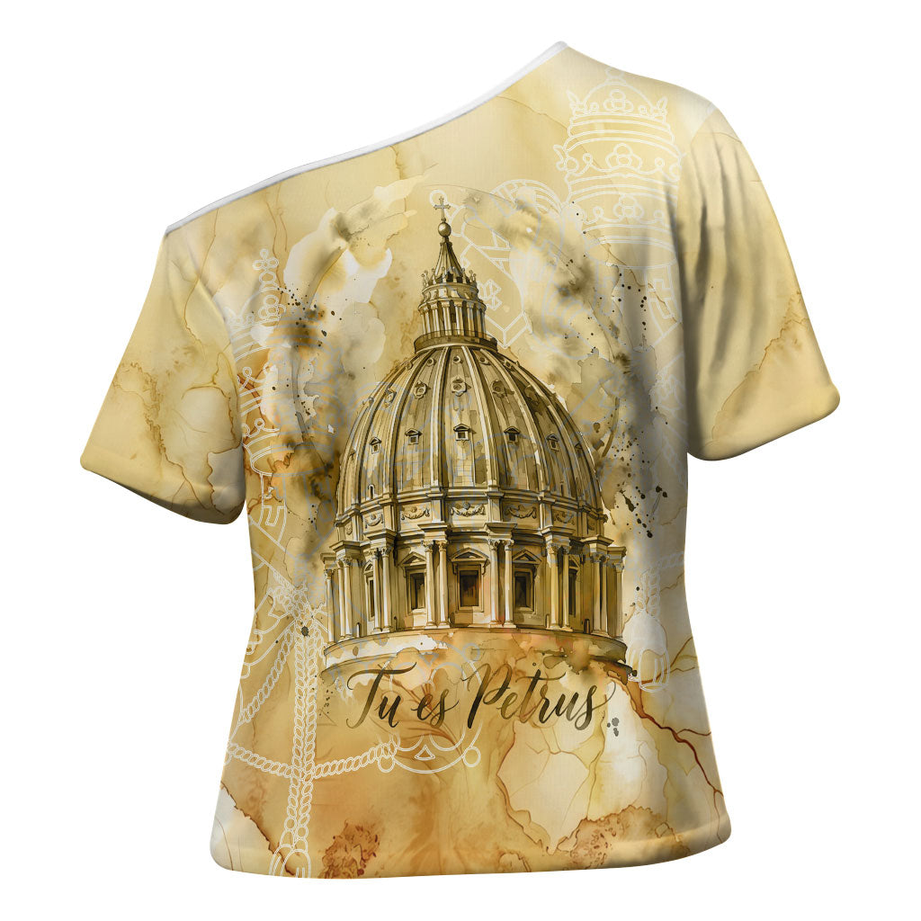 Vatican City St Peters Basilica Cross Shoulder Shirt Papal Tiara - Tu Es Petrus Catholic Watercolor