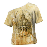 Vatican City St Peters Basilica Cross Shoulder Shirt Papal Tiara - Tu Es Petrus Catholic Watercolor