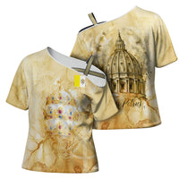 Vatican City St Peters Basilica Cross Shoulder Shirt Papal Tiara - Tu Es Petrus Catholic Watercolor