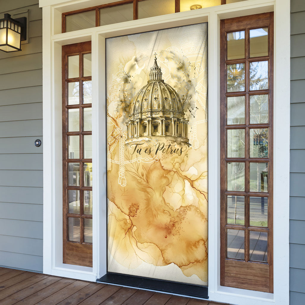 Vatican City St Peters Basilica Door Cover Papal Tiara - Tu Es Petrus Catholic Watercolor