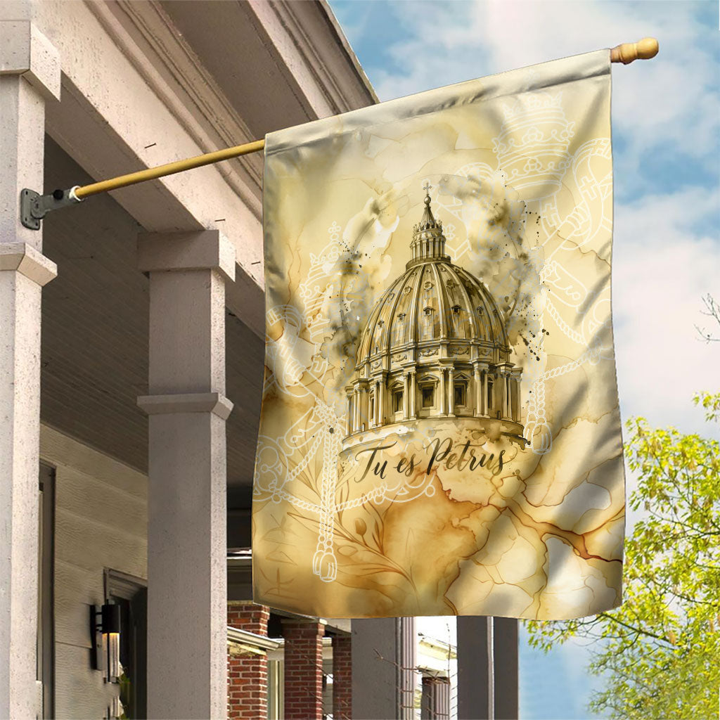 Vatican City St Peters Basilica Garden Flag Papal Tiara - Tu Es Petrus Catholic Watercolor
