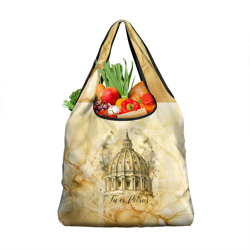 Vatican City St Peters Basilica Grocery Bag Papal Tiara - Tu Es Petrus Catholic Watercolor