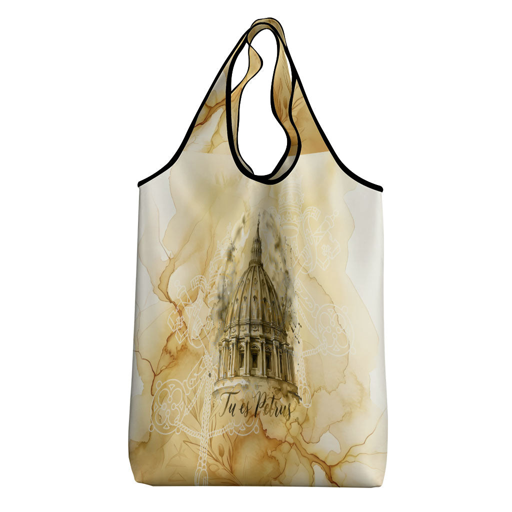 Vatican City St Peters Basilica Grocery Bag Papal Tiara - Tu Es Petrus Catholic Watercolor