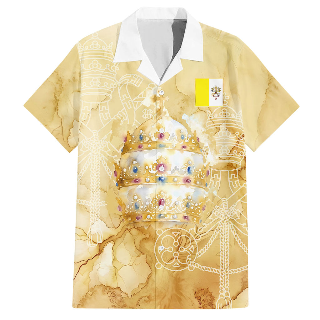 Vatican City St Peters Basilica Hawaiian Shirt Papal Tiara - Tu Es Petrus Catholic Watercolor
