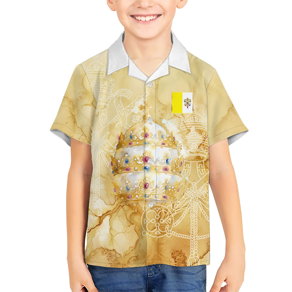 Vatican City St Peters Basilica Hawaiian Shirt Papal Tiara - Tu Es Petrus Catholic Watercolor
