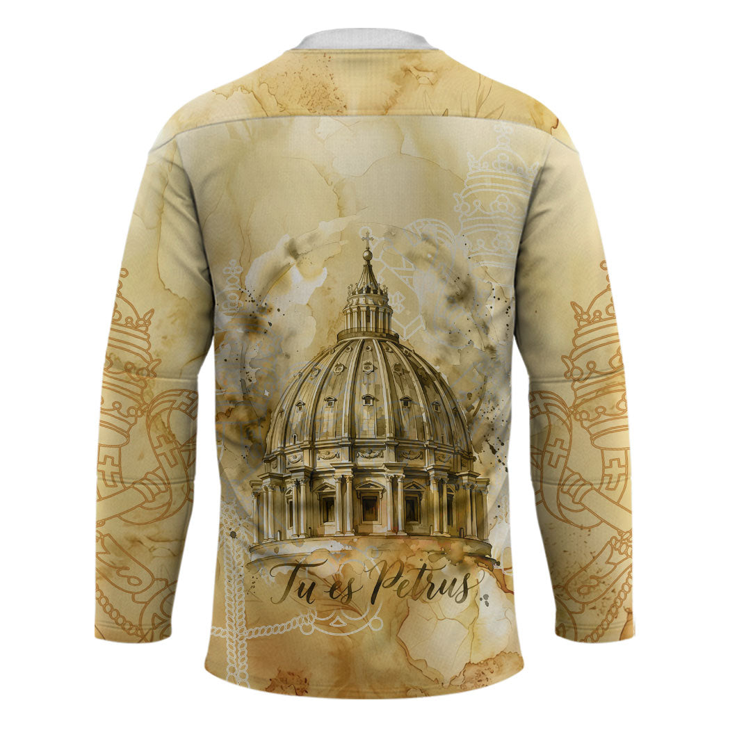 Vatican City St Peters Basilica Hockey Jersey Papal Tiara - Tu Es Petrus Catholic Watercolor