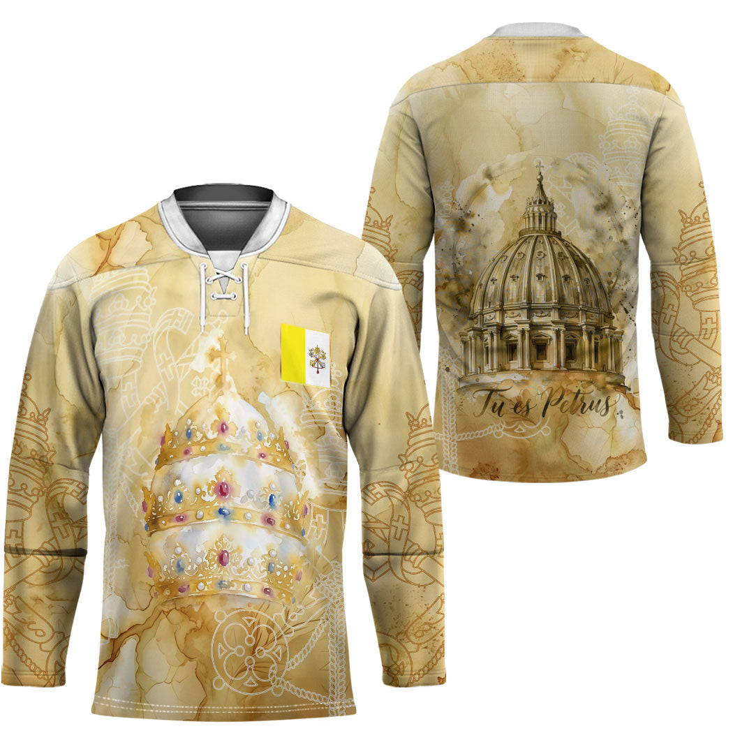 Vatican City St Peters Basilica Hockey Jersey Papal Tiara - Tu Es Petrus Catholic Watercolor