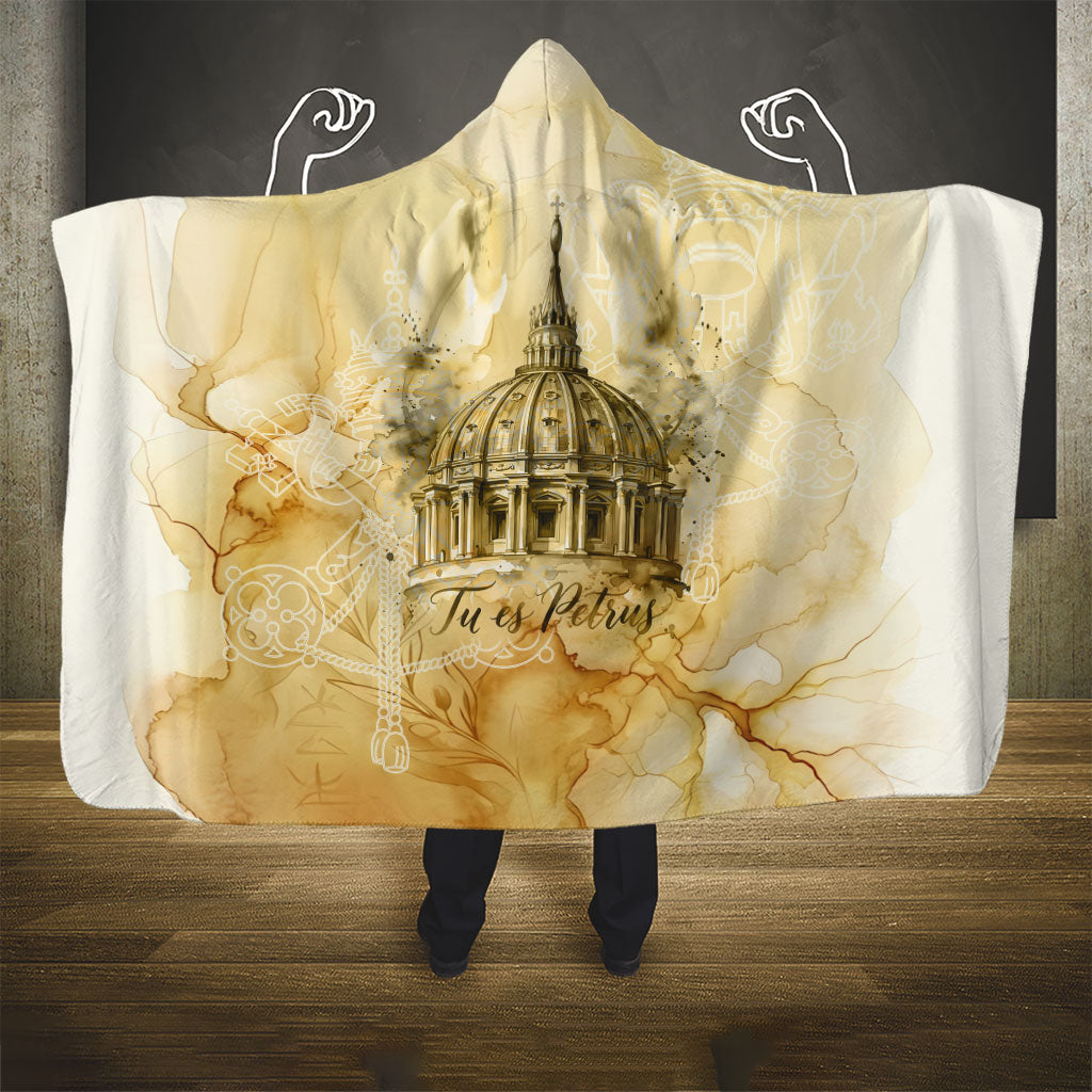 Vatican City St Peters Basilica Hooded Blanket Papal Tiara - Tu Es Petrus Catholic Watercolor