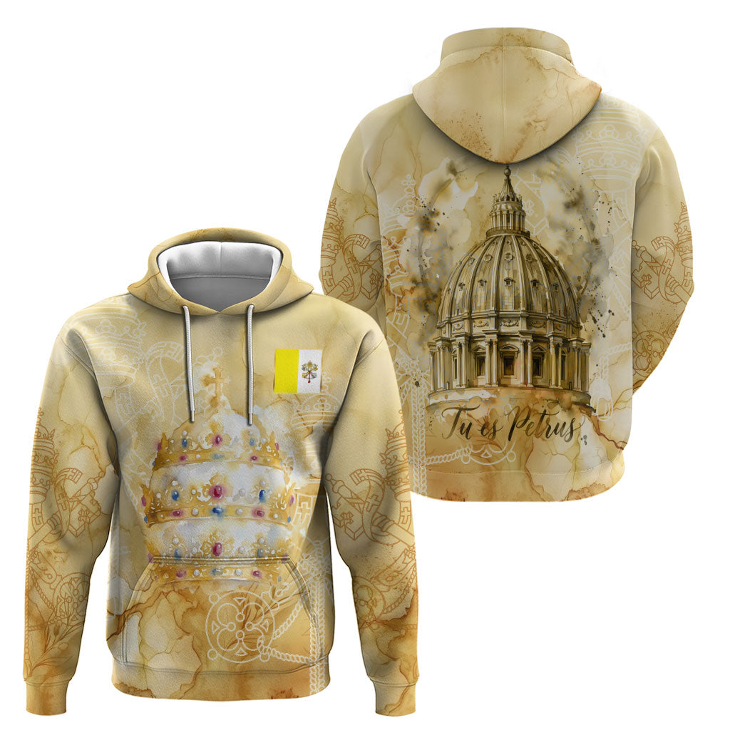 Vatican City St Peters Basilica Hoodie Papal Tiara - Tu Es Petrus Catholic Watercolor