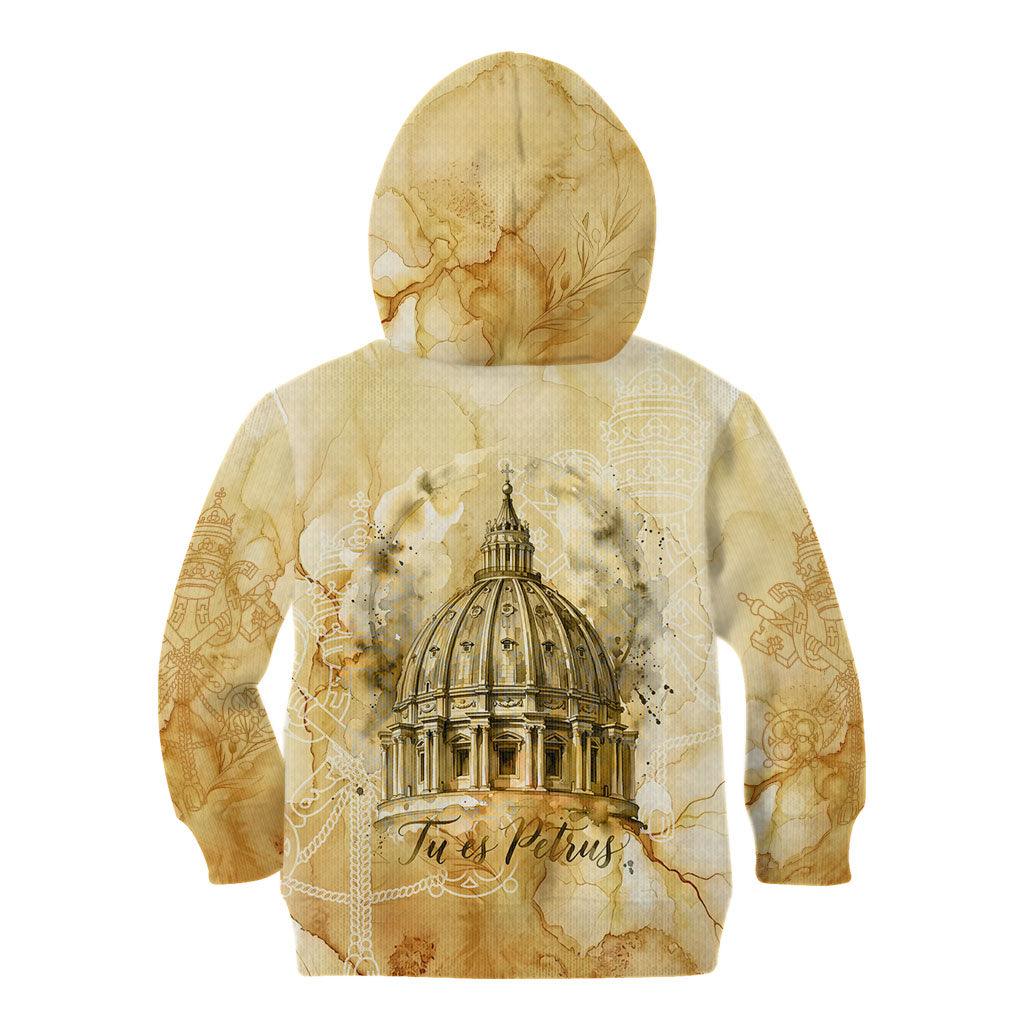 Vatican City St Peters Basilica Kid Hoodie Papal Tiara - Tu Es Petrus Catholic Watercolor