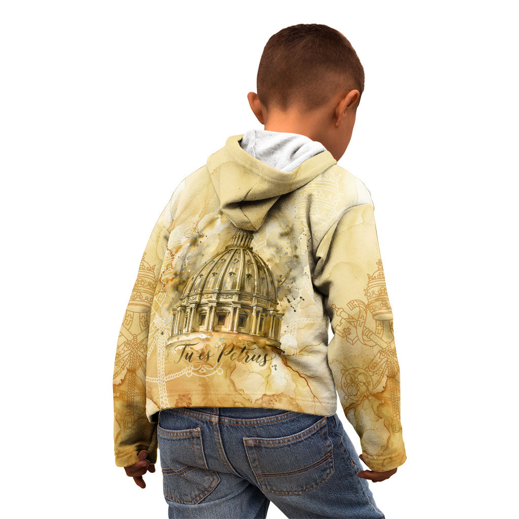 Vatican City St Peters Basilica Kid Hoodie Papal Tiara - Tu Es Petrus Catholic Watercolor