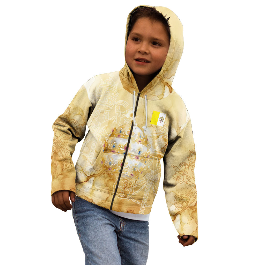 Vatican City St Peters Basilica Kid Hoodie Papal Tiara - Tu Es Petrus Catholic Watercolor