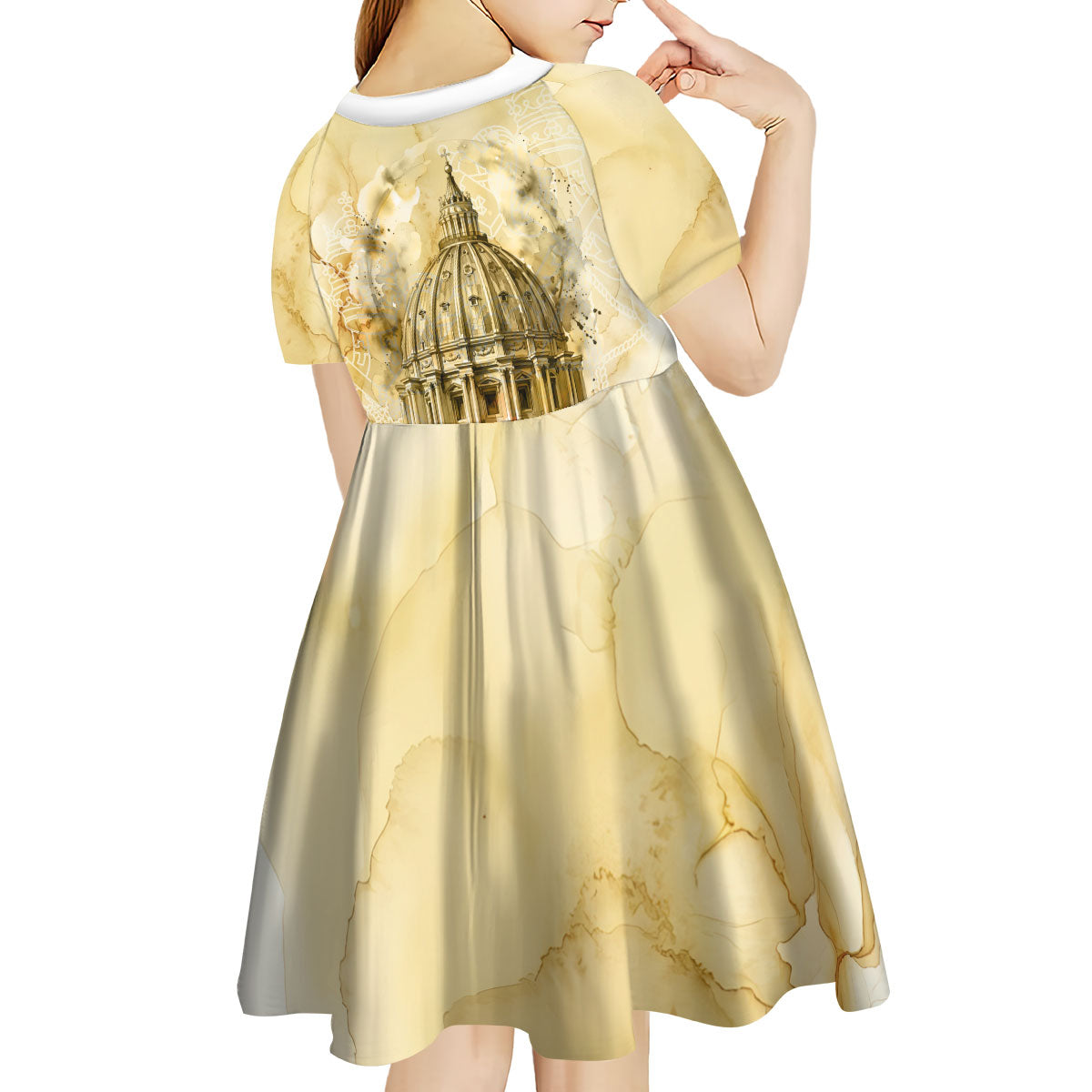 Vatican City St Peters Basilica Kid Short Sleeve Dress Papal Tiara - Tu Es Petrus Catholic Watercolor