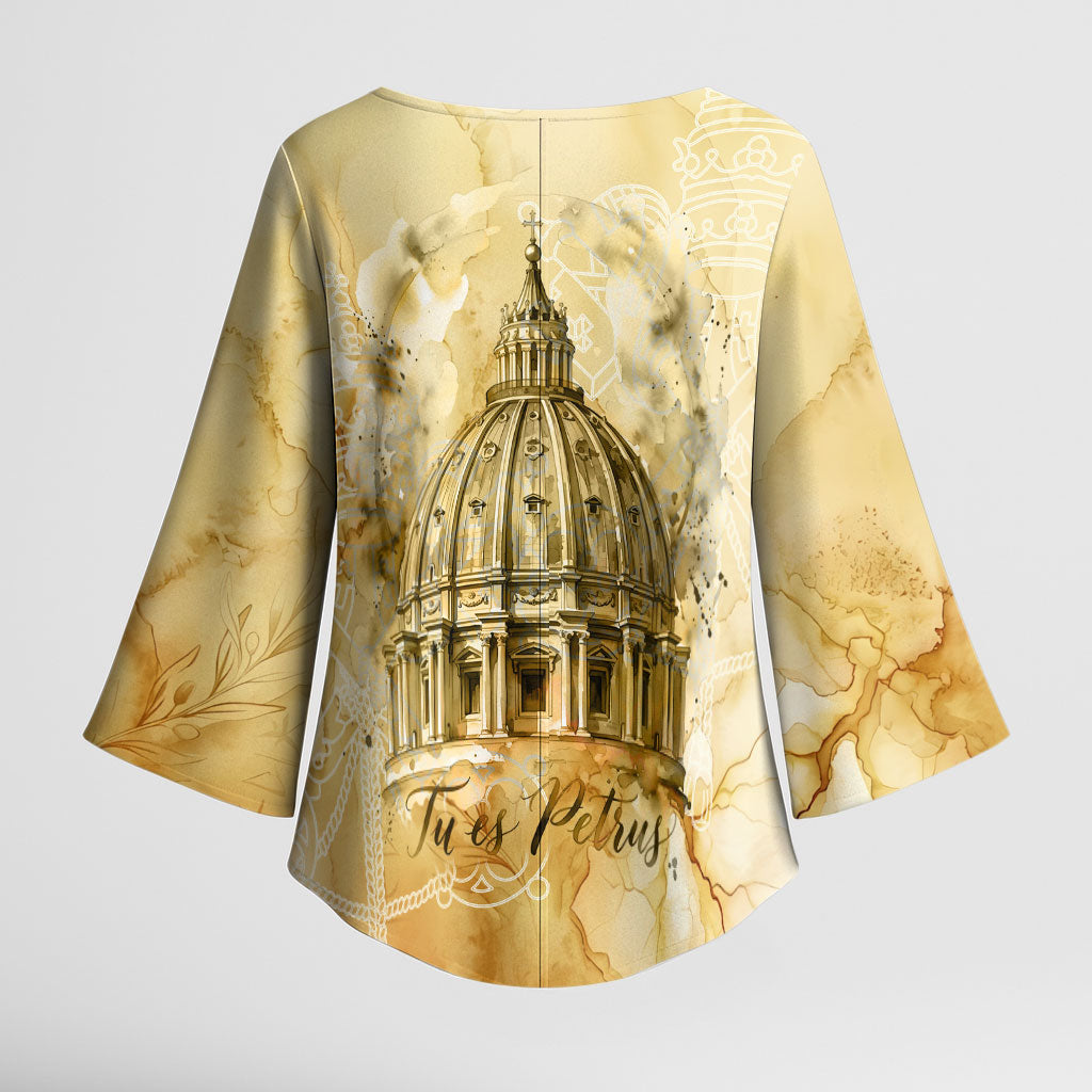Vatican City St Peters Basilica Kimono Sleeve Blouse Papal Tiara - Tu Es Petrus Catholic Watercolor