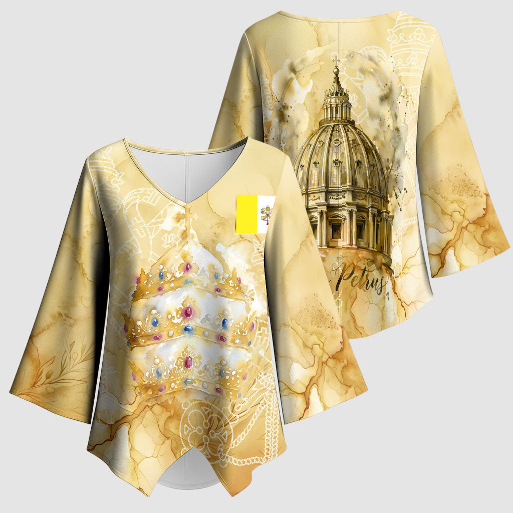 Vatican City St Peters Basilica Kimono Sleeve Blouse Papal Tiara - Tu Es Petrus Catholic Watercolor