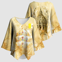 Vatican City St Peters Basilica Kimono Sleeve Blouse Papal Tiara - Tu Es Petrus Catholic Watercolor