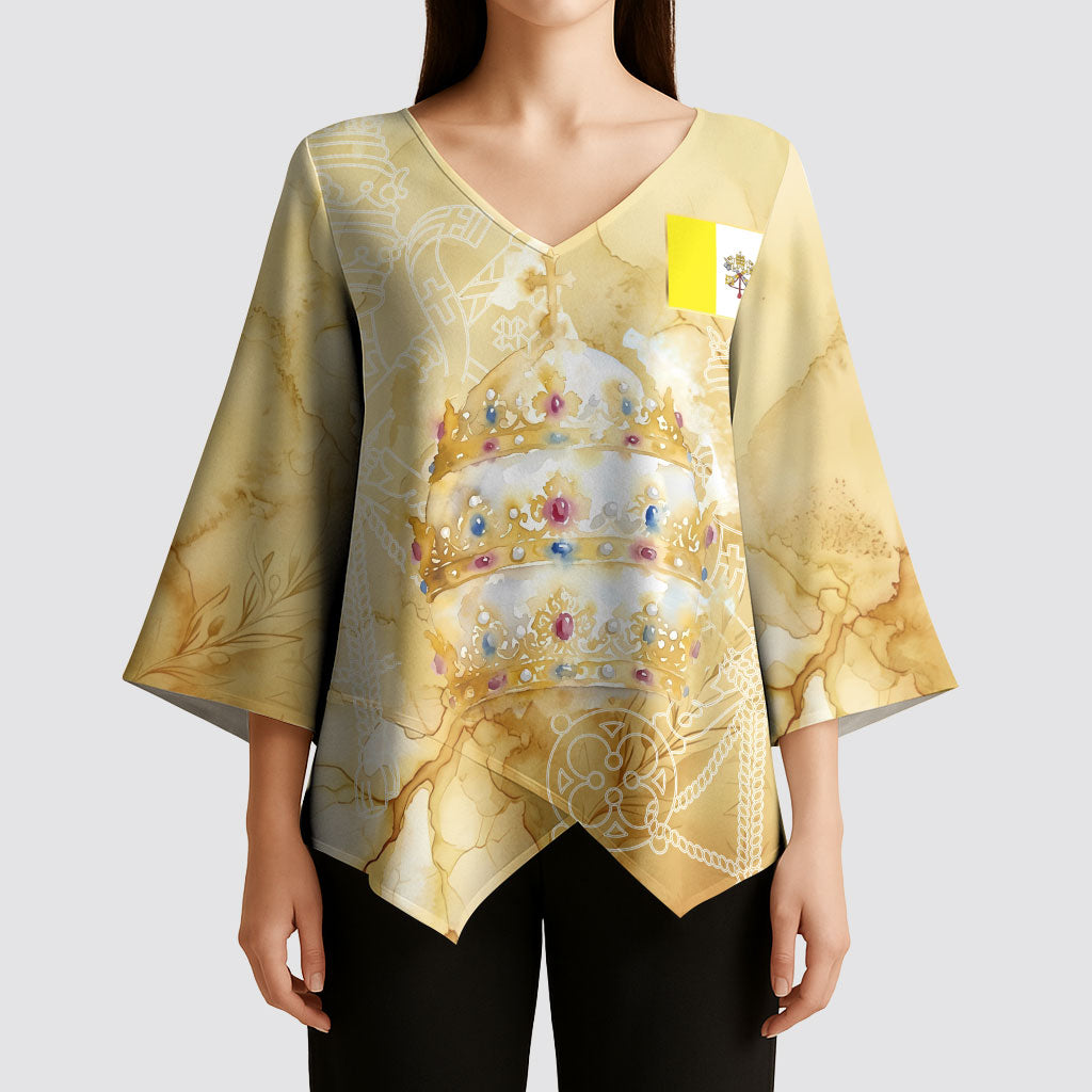 Vatican City St Peters Basilica Kimono Sleeve Blouse Papal Tiara - Tu Es Petrus Catholic Watercolor