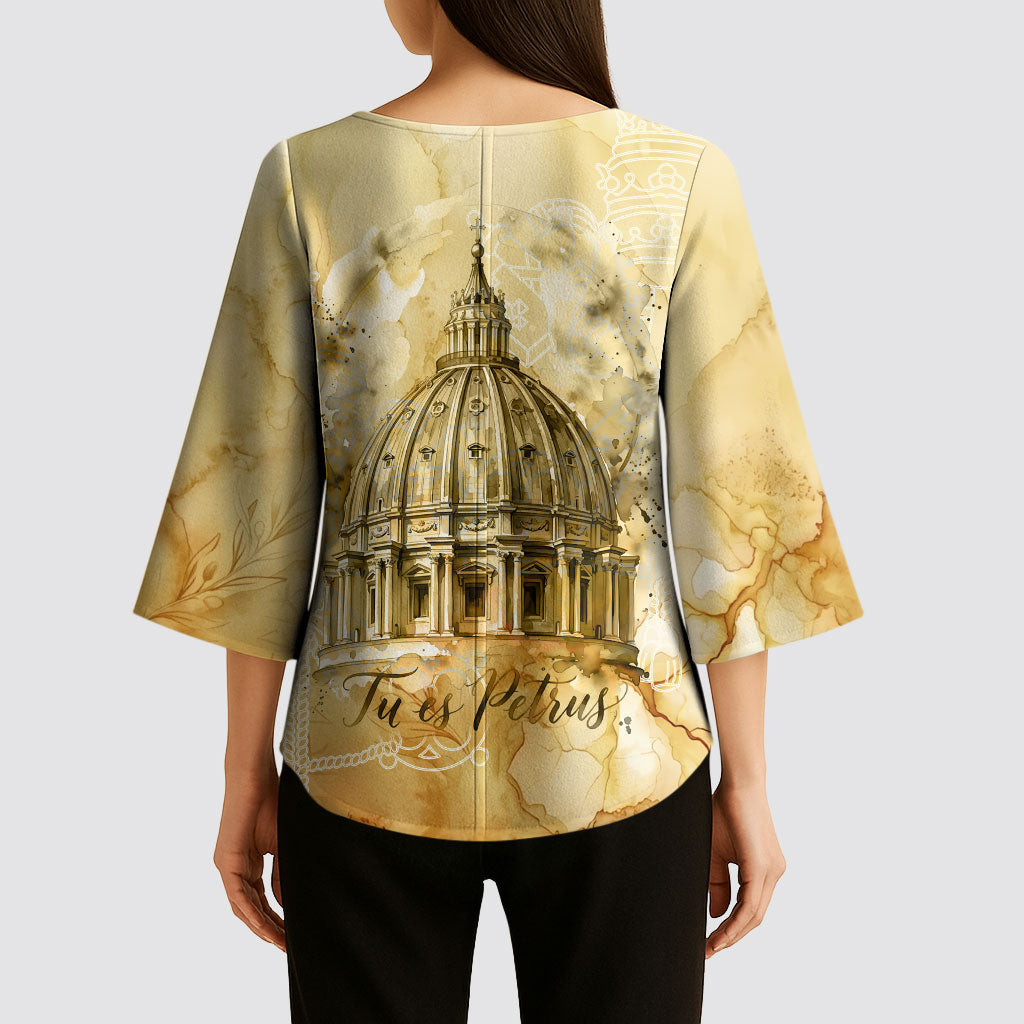 Vatican City St Peters Basilica Kimono Sleeve Blouse Papal Tiara - Tu Es Petrus Catholic Watercolor
